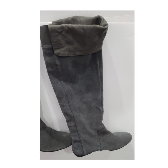 $105 Discount ✅ Nine West SITCOM Over the Knee Grey Suede Boots 8½M  ✨ NEW - Picture 10 of 12